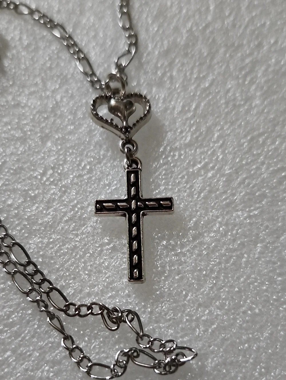 Hand Crafted Silver Cross and Heart Pendant Necklace